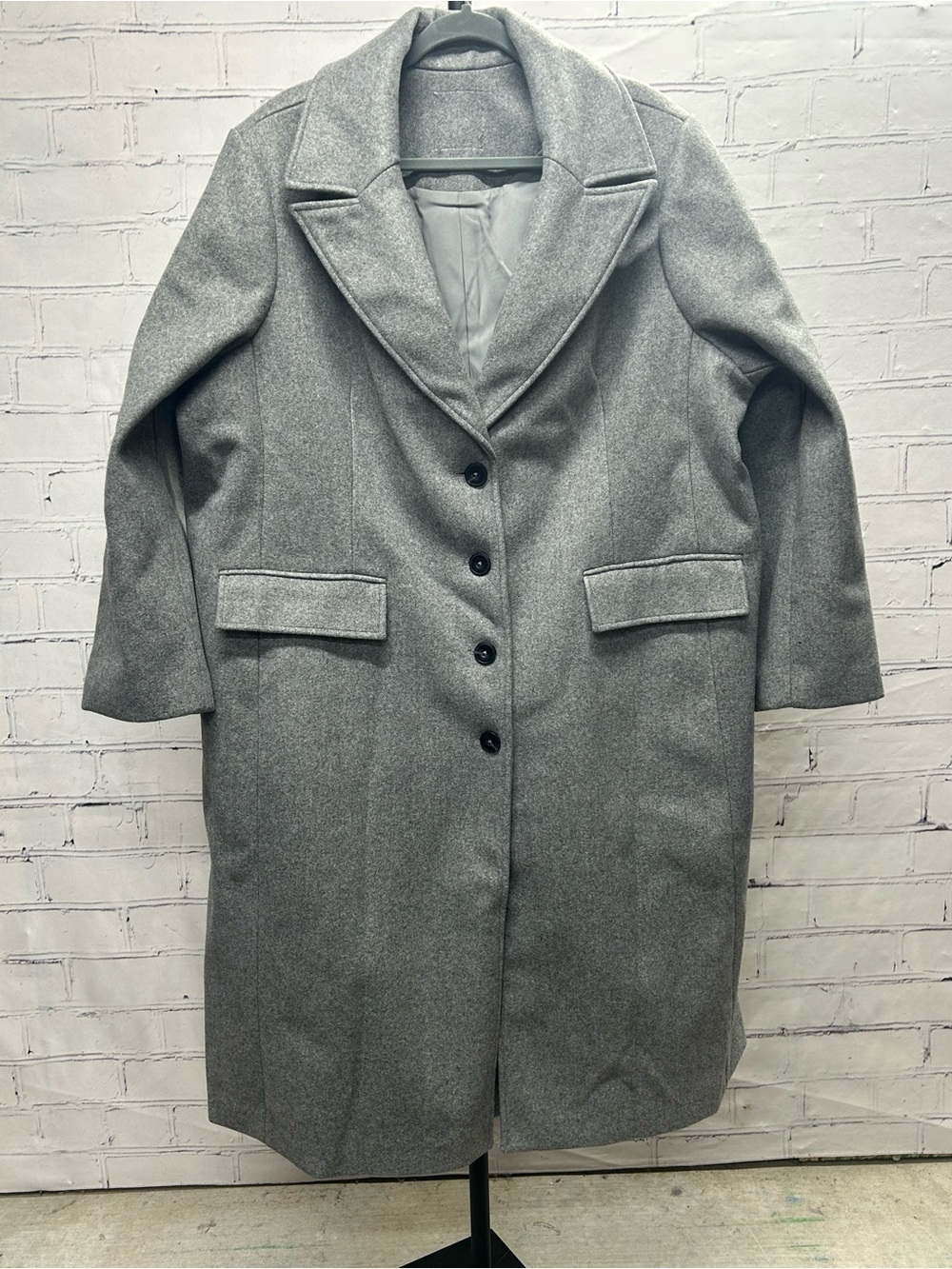 Cole Haan Light Gray Single-Breasted Wool Trench Coat